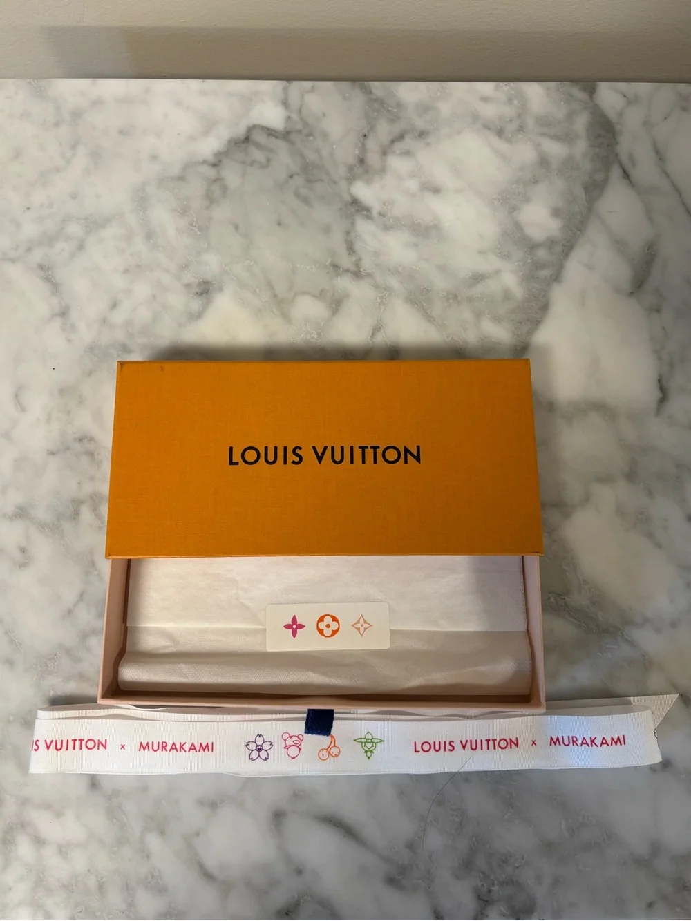 Empty Louis Vuitton Orange Gift Box with Branded Ribbon